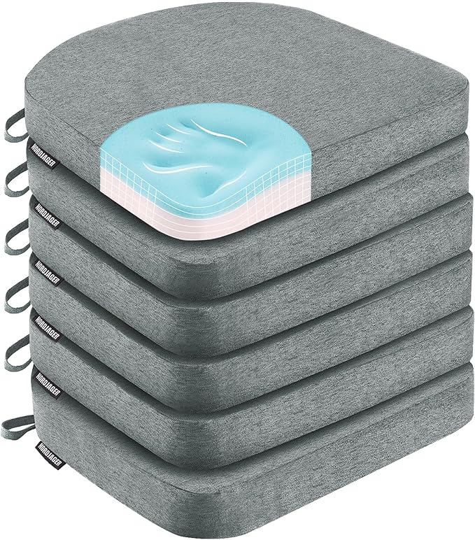 Nordjager Dining Chair Cushions Set of 6 Memory Foam Chair Cushion, Comfortable Dining Chair Pad Removable Slip Resistant Kitchen Chair Seat Cushion (6 Piece, Dark Grey)