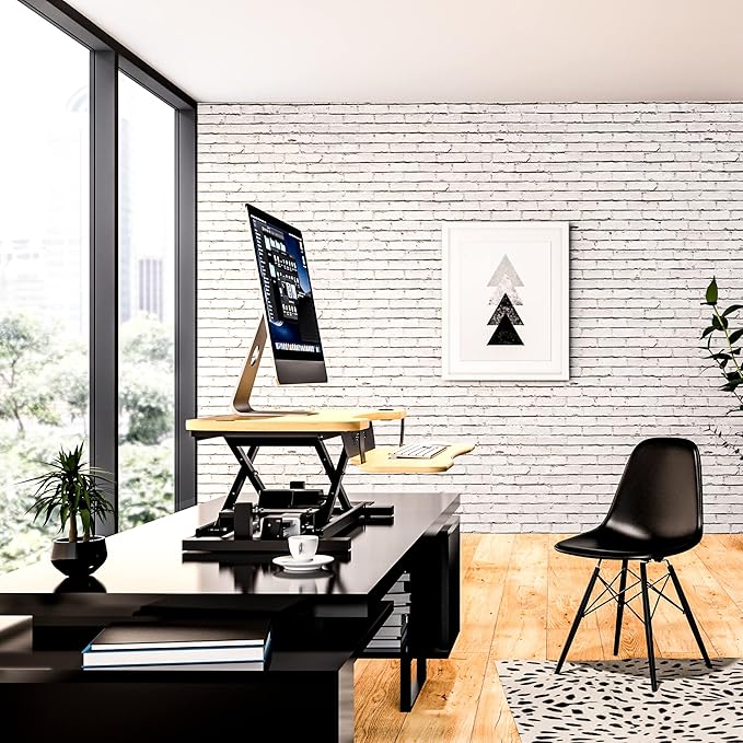 VERSADESK PowerPro 36 Inch Electric Standing Desk Converter – Push-Button Height Adjustable Sit to Stand Desk Riser for Dual Monitors & Laptop – Motorized Desktop Workstation with Wide Keyboard Tray
