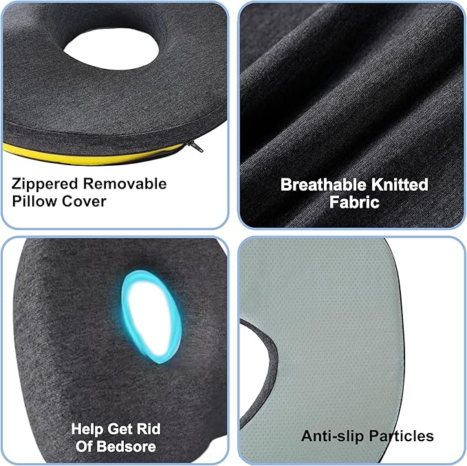 Bed Sore Cushions for Butt, Bedsore Pressure Relief Pillow for Sleeping and Sitting, Donut Pillow for Tailbone Pain, O Shaped Opening Butt Pillows for Sitting Tailbone