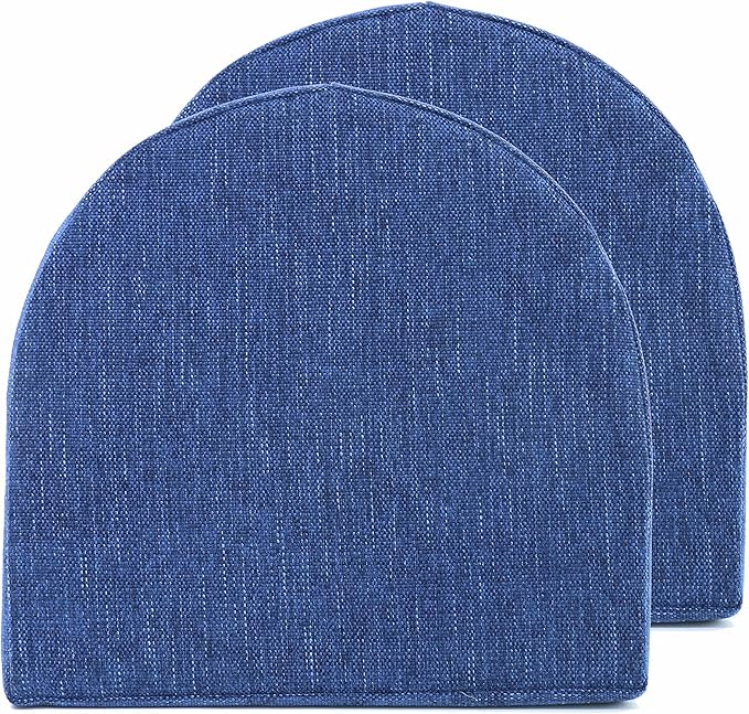 Sweet Home Collection Chair Cushions 100% High Density Memory Foam Pads U Shaped 17" x 16"Non Slip Skid Rubber Back Seat Cover, 2 Pack, Navy Blue(Pack of 1)