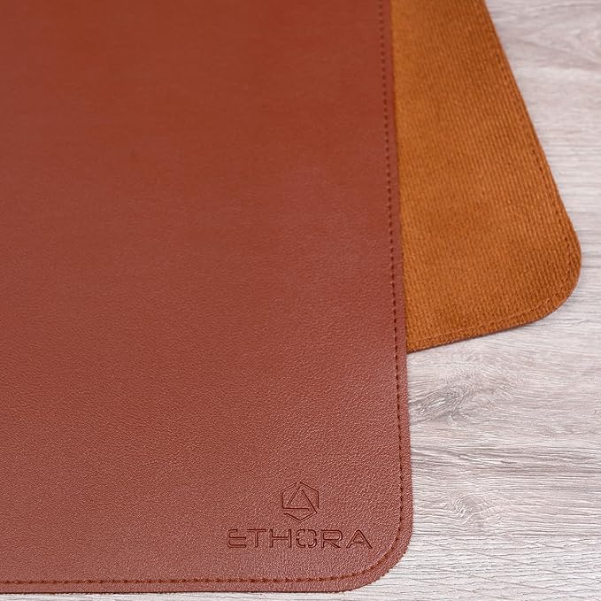 Desk Mat -Computer Desk mat with Non Slip Suede Bottom with Stitched Edges- Waterproof - Leather Desk pad PU Desk Cover for Home, Mouse, Makeup Mat for Vanity (Brown, 31.5 x 15.7)