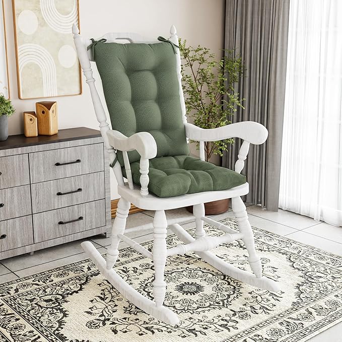 Klear Vu Omega Non-Slip Rocking Chair Cushion Set with Thick Padding and Tufted Design, Includes Seat Pad & Back Pillow with Ties for Living Room Rocker, 17x17 Inches, 2 Piece Set, Celadon