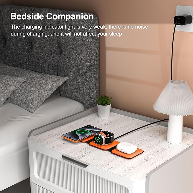 3 in 1 Charging Station for Multple Devices,Foldable 3 in 1 Wireless Charger for Travel,Nano Wireless Charging Station for iPhone16 15 14 13 12 Pro Max/Watch 10 9 8 7 6 5 4 3 Ultra/AirPod Pro