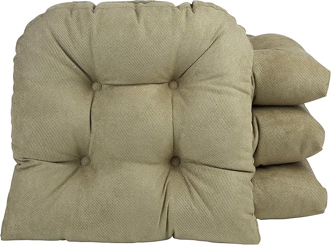 Klear Vu Gripper Overstuffed Universal Non-Slip Dining Chair Cushions for Kitchen Decor or Office Use, U-Shaped Skid-Proof Seat Pad, 15x15 Inches, 4 Count (Pack of 1), Linear Thyme Green