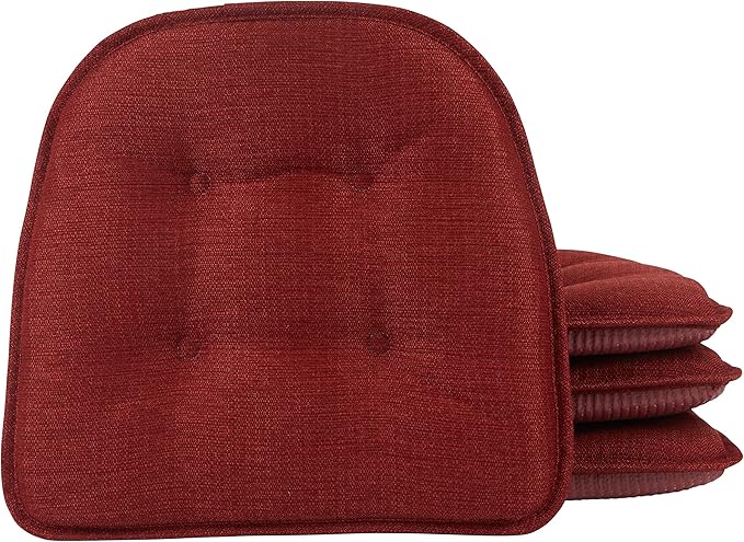 Klear Vu Omega Non-Slip Chair Cushions, Assembled in USA, U-Shaped Skid-Proof Seat Pads for Dining Room, Kitchen, Office, 15"x16", Solid Flame Red, 4 Pack