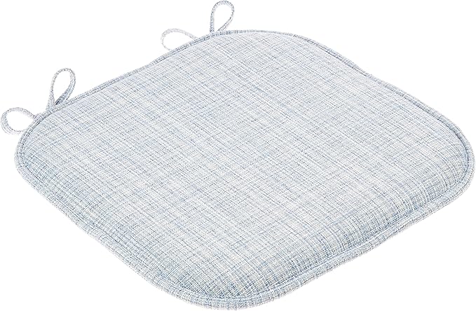 Sweet Home Collection Chair Cushion Memory Foam Pads with Ties Honeycomb Pattern Slip Non Skid Rubber Back Rounded Square 16" x 16" Seat Cover, 4 Pack, Aria Silver/Blue