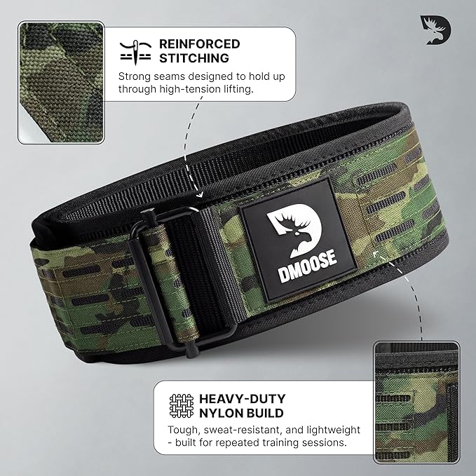 DMoose Weight Lifting Belt - Auto Locking Gym Belt for Olympic Training, WOD, Cross Training for Men and Women - 4" Nylon Workout belt with Adjustable Buckle - Provides Lumbar Support and Stability