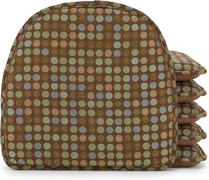 Klear Vu Raindrop The Gripper Non Slip Chair Cushions, Soft & Comfortable Seat Pad, Sitting Pillow for Kitchen, Dining or Office, 6 Count (Pack of 1), Brown Dotty
