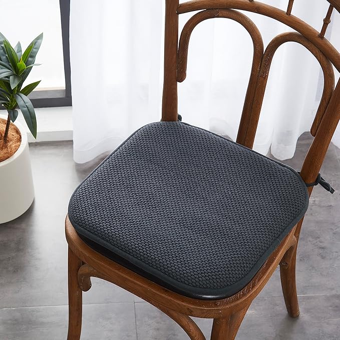 Elegant Comfort 2 Pack Chair Cushion Covers - Skid-Proof Rubber Backing - 16 x 16 Inch - Thick Dining Square Shape Seat Covers - Comfortable Textured Chair Pads with Ties - Honeycomb Pattern, Gray