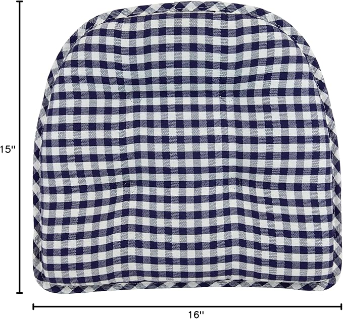 Klear Vu Omega Non-Slip Chair Cushions, Assembled in USA, U-Shaped Skid-Proof Seat Pads for Dining Room, Kitchen, Office, 15"x16", 6 Pack, Gingham Navy