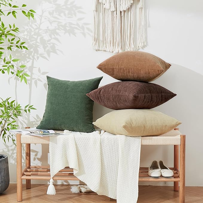 GAWAMAY Decorative Square Throw Pillow Covers 22x22 Inch Set of 2, Super Soft Chenille Pillows Farmhouse Fall Pillowcase for Living Room Bedroom Sofa Couch Cushion Cover Coffee 55x55cm (No Inserts)