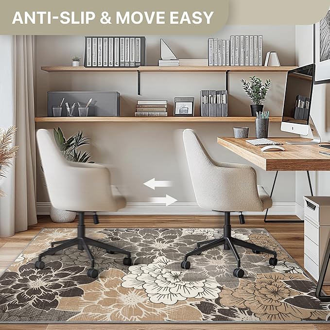 36"x48" Office Chair Mat for Hardwood Tile Floor, Under Desk Carpet Protector for Rolling Computer Chair Mat, Machine Washable Area Rug, Anti-Slip 1/5" Thick Low Pile Thin Vinyl Floor Mat, Grey Beige