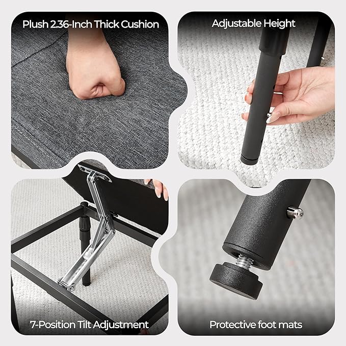 TIOPGHAD Adjustable Ottoman Pouf, 4 Height Position & 60 Degree Tilt Angle Adjustment Footrest Ottomans Footrest Foot Stools Pouffe Footstool for Under Desk for Living Room Home(Carbon Gray)