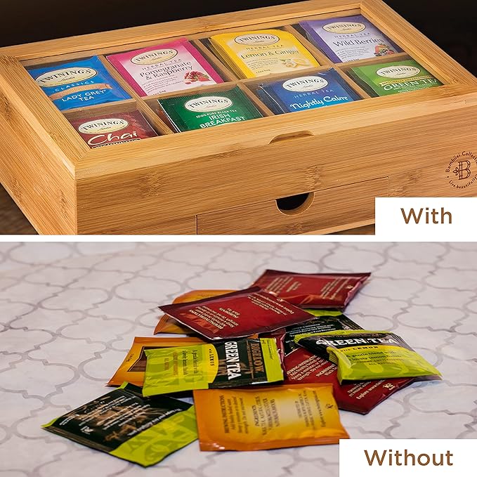 Personalized Tea Bag Organizer - Custom Engraved Bamboo Tea Box Organizer, 8-Compartment Tea Box with Magnetic Acrylic Lid, Mothers Day Gifts for Mom, Grandma Gift Wife Gift, Tea Lover Gift by Bambusi