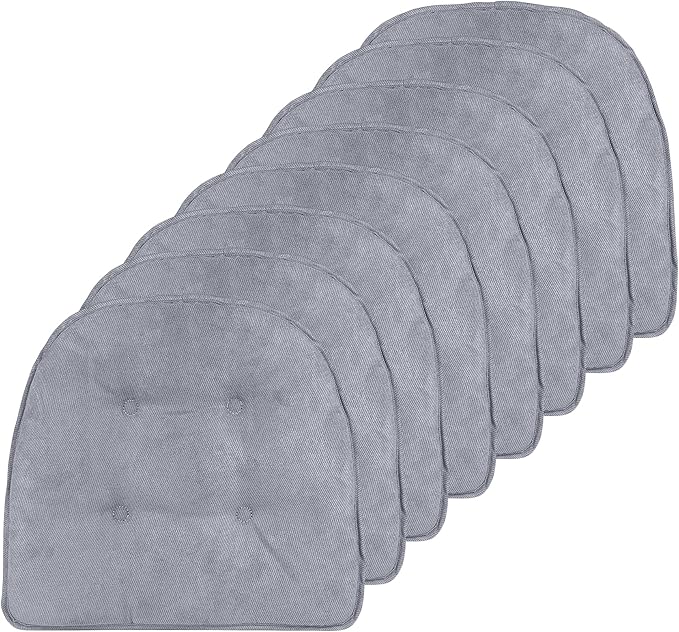 Klear Vu Omega Non-Slip Chair Cushions, Assembled in USA, U-Shaped Skid-Proof Seat Pads for Dining Room, Kitchen, Office, 15"x16", 8 Pack, Linear Bluestone