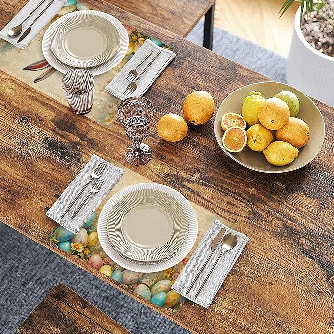 Easter Bunny Spring Placemats Set of 6 Linen Table Mats, 12x18 Inch Washable Placemats for Dining Table, Non Slip Heat Resistant Mats for Kitchen Home Decor