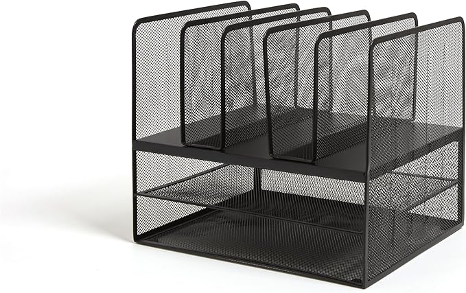 TRU RED Wire Mesh File Organizer, 7‑Compartment, Matte Black – Vertical Desktop Sorter for Files, Folders & Mail