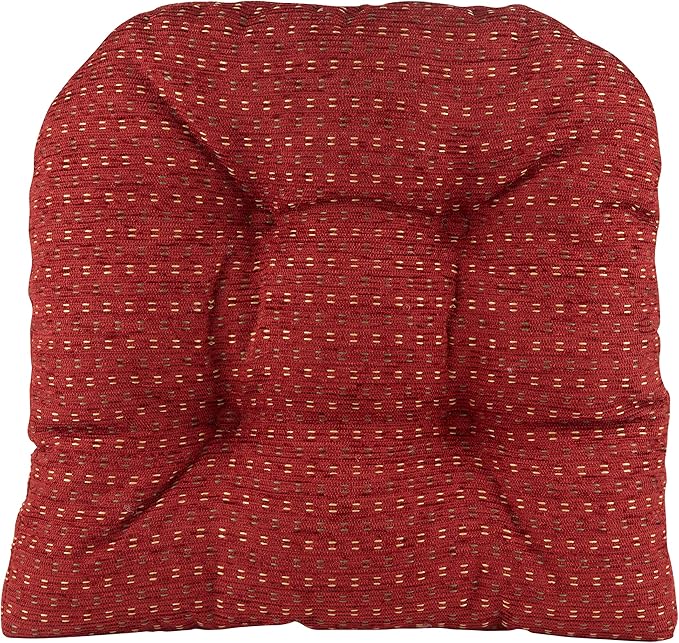 Klear Vu Gripper Overstuffed Universal Non-Slip Dining Chair Cushions for Kitchen Decor or Office Use, U-Shaped Skid-Proof Seat Pad, 15x15 Inches, 4 Count (Pack of 1), Ditzy Dot Barn Red