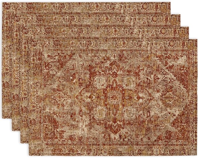 Boho Style Red Placemats Set of 4,Vintage Elegant Farmhouse Table Center Linen Decor,12x18 Inch Country Rustic Farmhouse Magical Fall Table Mats for Party Kitchen Dining Decoration