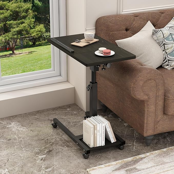 LINGMI Mobile Height Adjustable Laptop Desk with Mouse Pad, Portable Laptop Desk Rolling Tiltable Table with Small Side Table for Couch,Rolling Computer Stand
