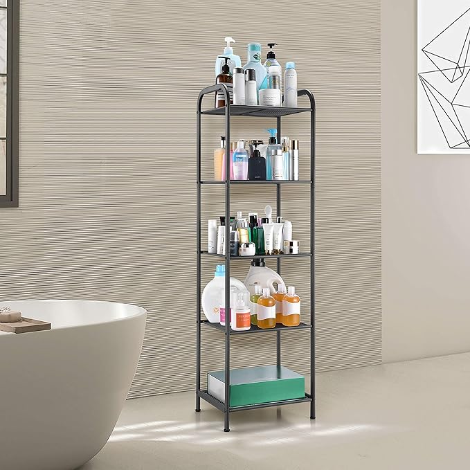 MAX Houser Storage Rack with Shelf,Industrial Style Extendable Plant Stand, Standing Shelf Units for Kitchen, Bathroom, Office,Living Room, Balcony, Kitchen (Charcoal Gray, 5 Tier)