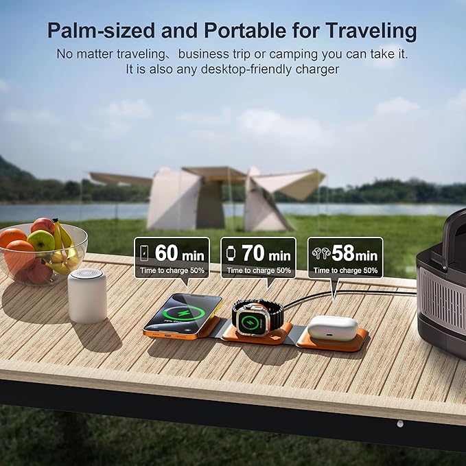 3 in 1 Charging Station for Multple Devices,Foldable 3 in 1 Wireless Charger for Travel,Nano Wireless Charging Station for iPhone16 15 14 13 12 Pro Max/Watch 10 9 8 7 6 5 4 3 Ultra/AirPod Pro