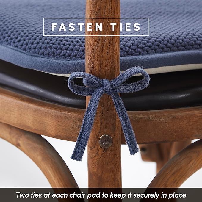 Elegant Comfort 2 Pack Chair Cushion Covers - Skid-Proof Rubber Backing - 16 x 16 Inch - Thick Dining Square Shape Seat Covers - Comfortable Textured Chair Pads with Ties - Honeycomb Pattern, Navy