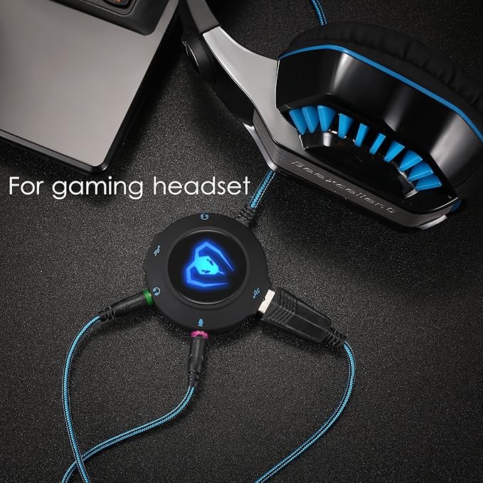 Micolindun External Sound Card USB Hubs Audio Adapter to USB Port & 3.5mm Audio & Micro Jack for PC Laptop. Plug and Play (Blue)