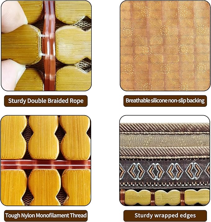 Double-Sided Cooling Rattan Seat Cushion, Summer Breathable Chair Mat for Dining and Office Chairs SC-1 (1, Bamboo, 45 * 45cm)