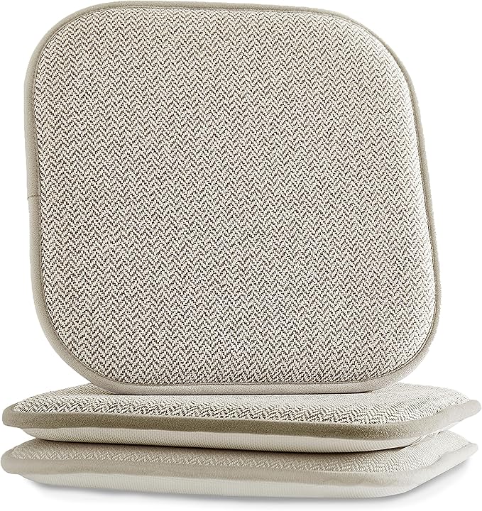 Elegant Comfort 2 Pack Chair Cushion Covers - Skid-Proof Rubber Backing - 16 x 16 Inch - Thick Dining Square Shape Seat Covers - Comfortable Textured Chair Pads with Ties - Chevron Pattern, Beige