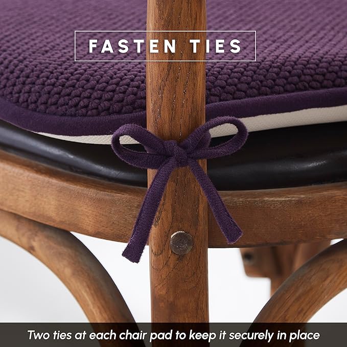 Elegant Comfort 2 Pack Chair Cushion Covers - Skid-Proof Rubber Backing - 16 x 16 Inch - Thick Dining Square Shape Seat Covers - Comfortable Textured Chair Pads with Ties - Honeycomb Pattern, Purple