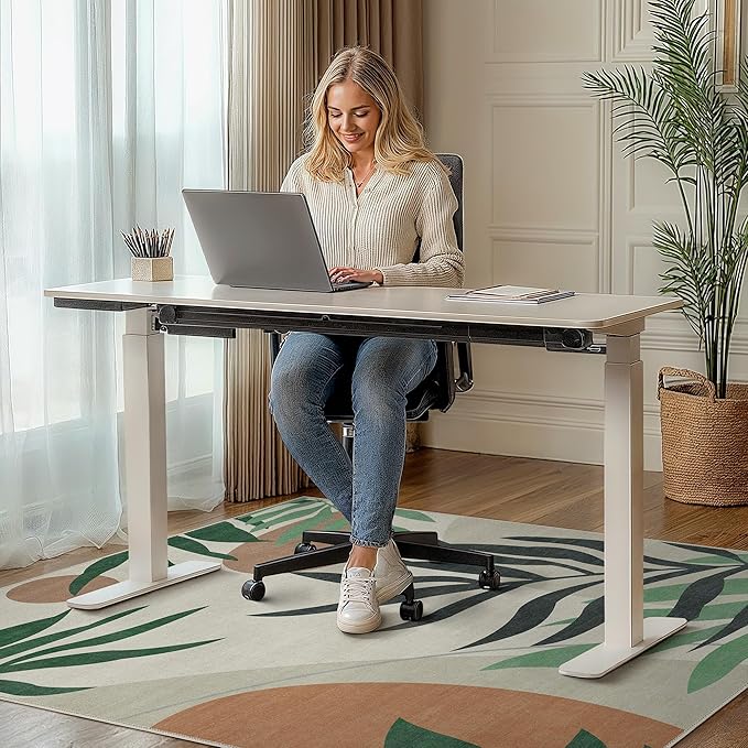 48"x60" Office Chair Mat for Hardwood Tile Floor, Under Desk Carpet Protector for Rolling Computer Chair Mat, Machine Washable Area Rug, Anti-Slip 1/5" Thick Low Pile Thin Vinyl Floor Mat, Beige Grey