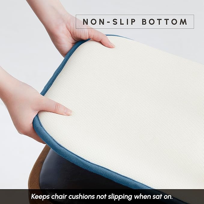 Elegant Comfort 2 Pack Chair Cushion Covers - Skid-Proof Rubber Backing - 16 x 16 Inch - Thick Dining Square Shape Seat Covers - Comfortable Textured Chair Pads with Ties - Honeycomb Pattern, Blue