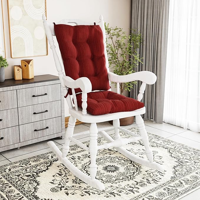 Klear Vu The Gripper Non-Slip Rocking Chair Cushion Set with Thick Padding, Includes Seat Pad & Back Pillow with Ties for Indoor Living Room Rocker, 17x17 Inches, 2 Piece Set, Garnet