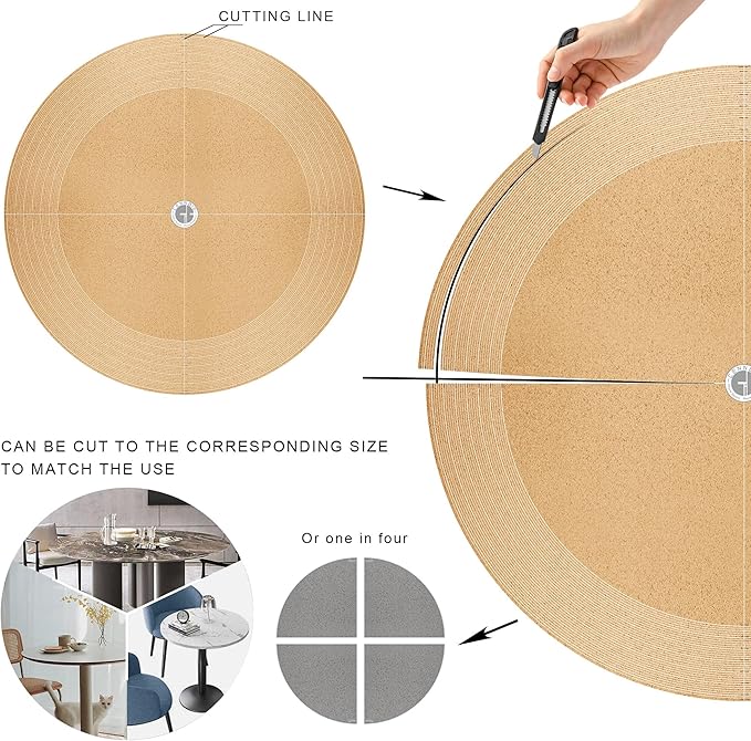 CENNBIE 54 Inches Round Table Pad - Cork & Leather Table Mat - Suitable as Side Dining Coffee Table Cover Protector - Can Be Cut to Fit (42"-54", Cream)