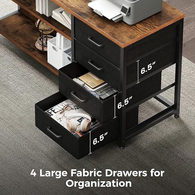 AODK 69" L Shaped Desk with Drawer, Computer Desk with Power Outlets & LED Lights, Reversible Corner Gaming Desks for Home Office Workstation, Office Table with Monitor Shelf, Vintage
