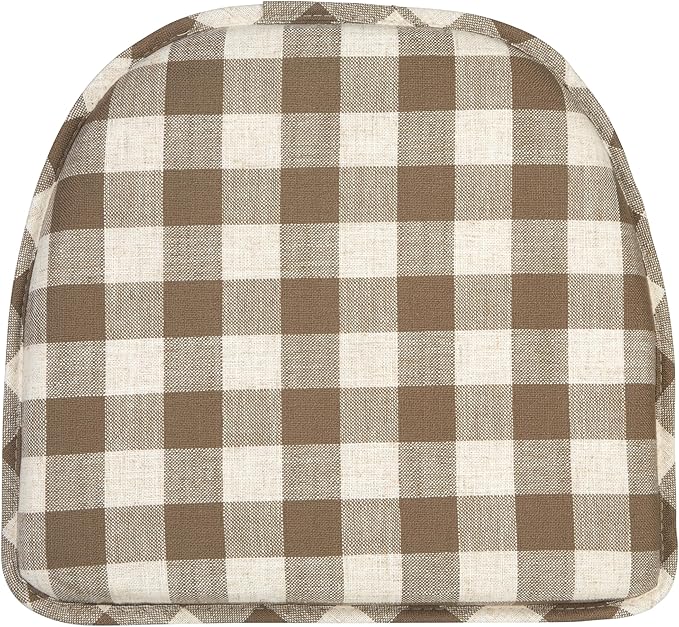 Klear Vu The Gripper Non-Slip Linen Check Dining Kitchen Chair Pads, 15" x 16" x 2", Set of 2, Liza Check Taupe