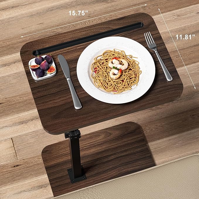 Side Table Sofa Tray for Couch - 360° Swivel Adjustable Height Rotating Sofa Table C Table End Table Laptop Desk with Phone & Tablet Slot, Perfect for Eating Working Reading, Fits Small Spaces