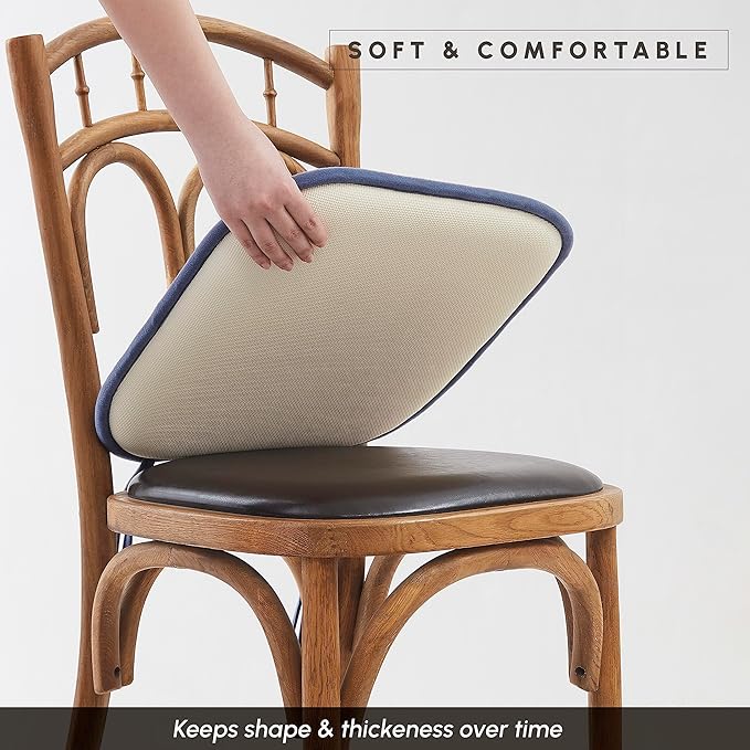 Elegant Comfort 2 Pack Chair Cushion Covers - Skid-Proof Rubber Backing - 16 x 16 Inch - Thick Dining Square Shape Seat Covers - Comfortable Textured Chair Pads with Ties - Honeycomb Pattern, Navy
