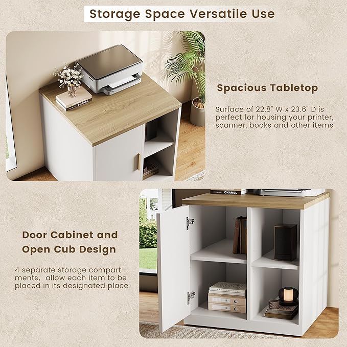 ModernMate Computer Desk with Hutch & File Cabinet, 72.8" Home Office Desk Set with Under Desk Printer Stand, Office Desk with Hutch Built in Power Outlet, USB/Type-C, Light Walnut
