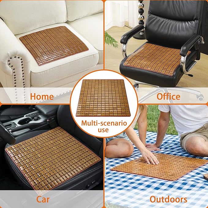 Bamboo Seat Cushion for Dining Chairs Car Seat Cool Mat — Reinforced with Elastic Edge Binding, Suitable for Office Chairs, Wheelchairs, Sofas, Breathable for Summer, Home and Vehicle Use