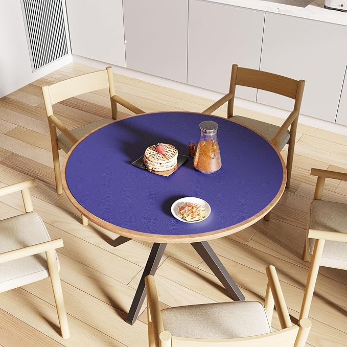 CENNBIE 42 Inches Round Table Pad- Cork & Leather Table Mat - Suitable as Side Dining Coffee Table Cover Protector - Can Be Cut to Fit (30"-42", Blue)