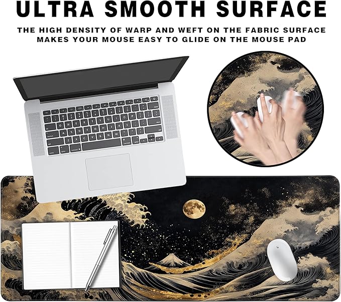 Long Gaming Mouse Pad Extended Anime Large Desk Pad with Non-Slip Base Full Keyboard Mat with Stitched Edges for Gaming and Office 31.5 x 11.8 inches (Sea Full Moon)