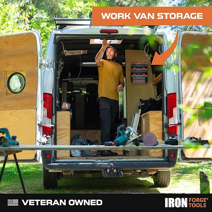 Iron Forge Tools Small Parts Organizer Box Bracket Kit for Work Van Storage - Fits 3 Small 1.75-3 in. depth Tool Box Organizer, Wall Mount Shelving