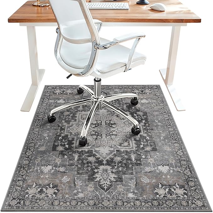36"x60" Office Chair Mat for Hardwood Tile Floor, Under Desk Carpet Protector for Rolling Computer Chair Mat, Machine Washable Area Rug, Anti-Slip 1/5" Thick Low Pile Thin Vinyl Floor Mat, Black