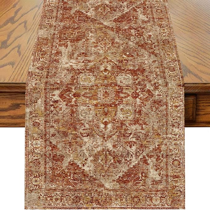 Boho Red Table Runner,Vintage Elegant Farmhouse Table Center Linen Decor,Country Rustic Farmhouse Magical Fall Kitchen Dining Table Decoration for Home Dining Party Decor 13x48 Inch