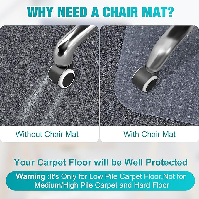 2 Pack Office Chair Mat for Carpets, 48" x 60" Clear Chair Mat for Carpeted Floors, Heavy Duty Under Desk Protector Carpeted Floors Mats, Rolling Computer Floor Mats with Studs for Home and Office