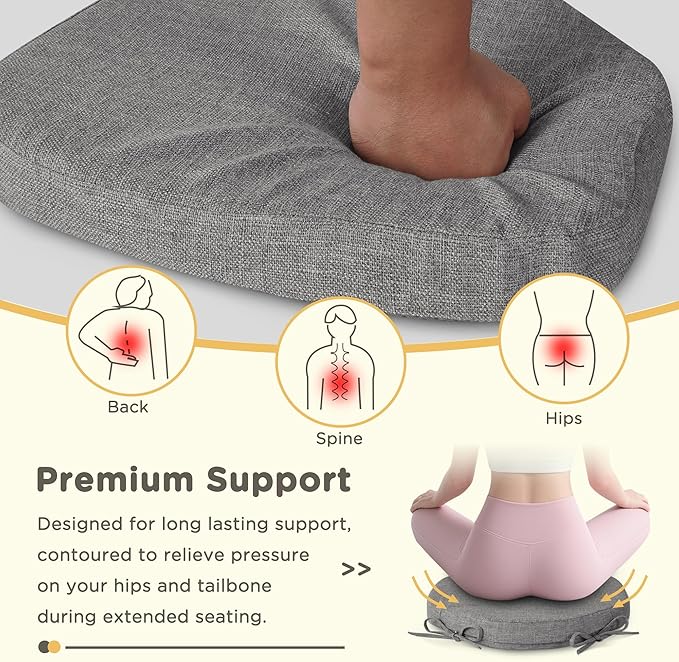 Windsor Chair Cushions for Dining Chairs 4 Pack Non Slip Kitchen Seat Cushion with Ties and Washable Covers Indoor Comfortable Seat Pad with Thick Foam 16.5" x 15.5" x 2" Light Grey
