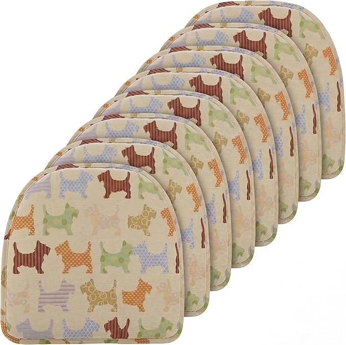 Klear Vu Raindrop The Gripper Non Slip Chair Cushions, Soft & Comfortable Seat Pad, Sitting Pillow for Kitchen, Dining or Office, 8 Count (Pack of 1), Scottie Dogs