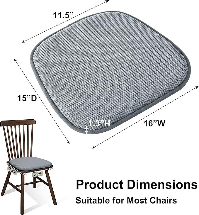 Shinnwa Dining Chair Cushions 6 Pack, Non Slip Indoor Chair Pads, U-Shaped Kitchen Seat Cushions, Set of 6, 15 x 16 Inches, Grey